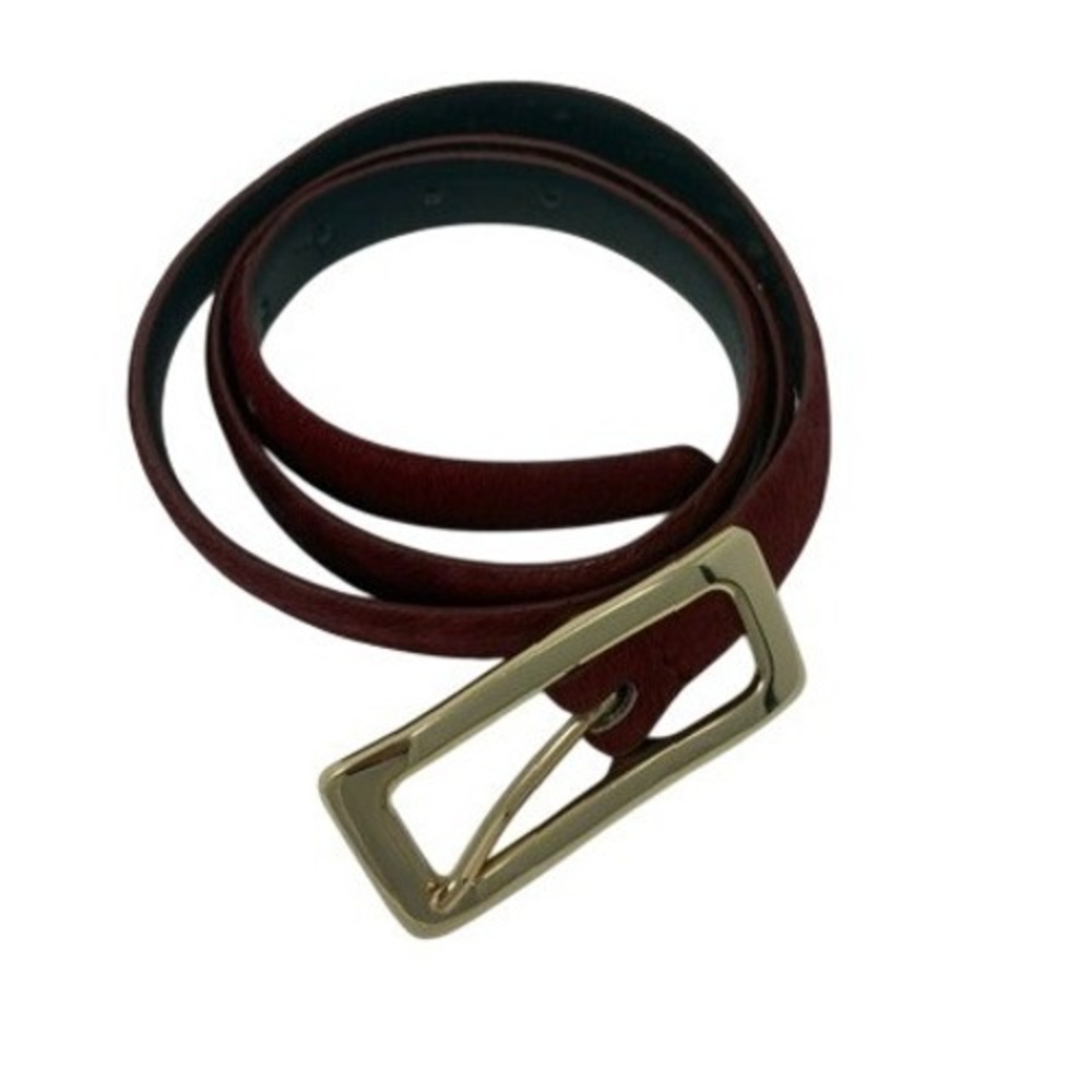 Lake Shore Drive Burgundy Calf Hair Leather Belt Gold Buckle Medium Deep Red